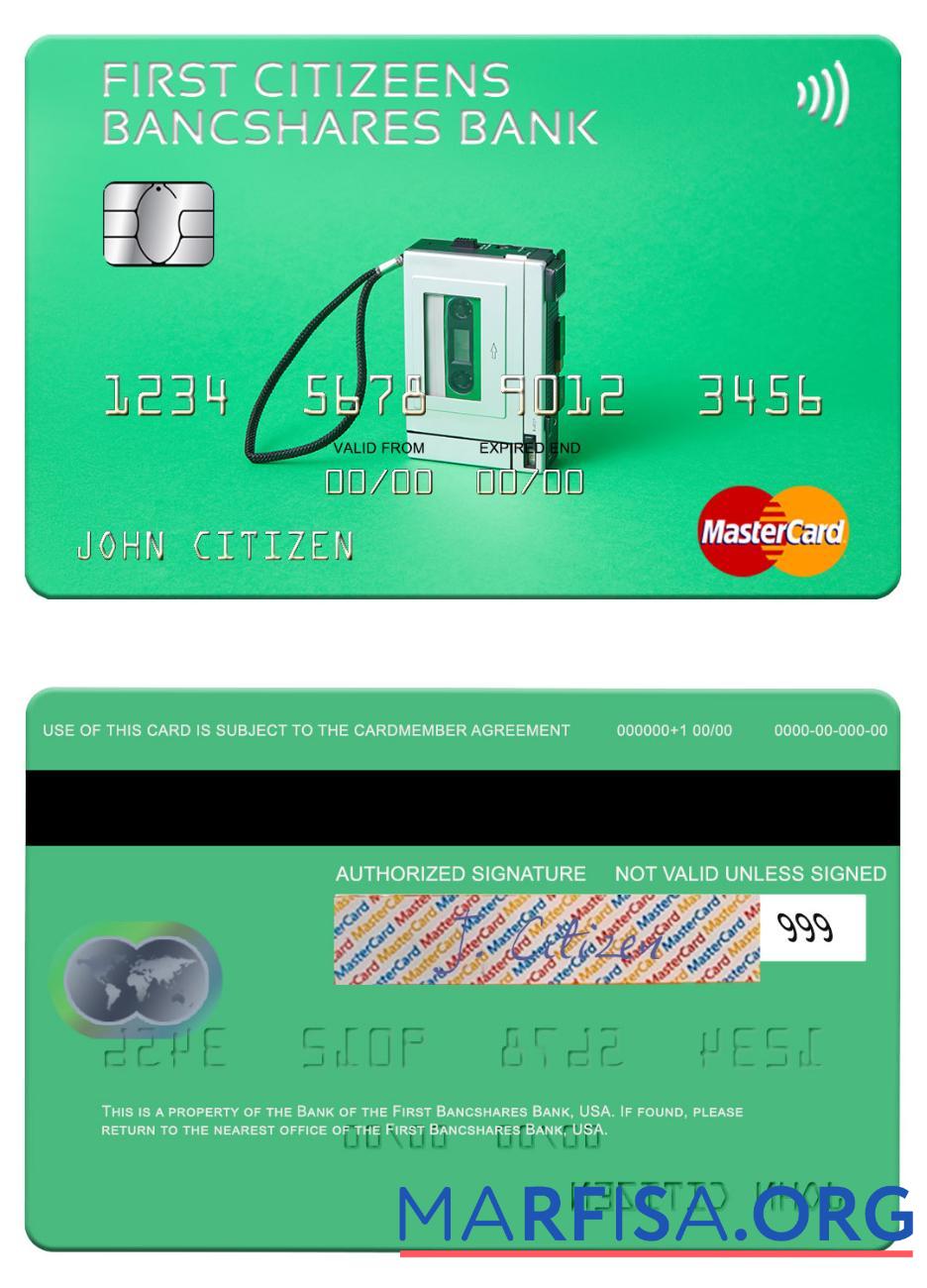Printable USA First Citizens BancShares Bank mastercard download for verification